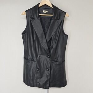 JASON WU Black Faux Leather Double Breasted Sleeveless Blazer Vest Women's M